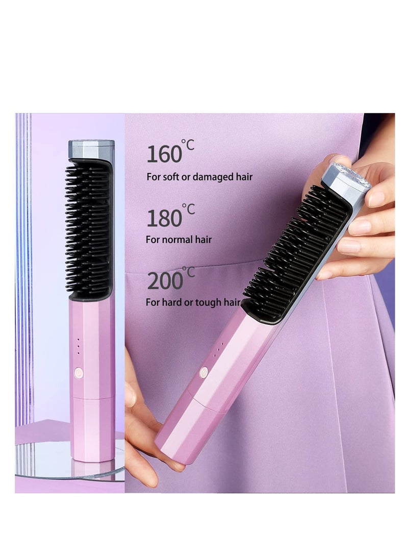 Excefore - Portable Cordless Hair Straightening Brush, with 3 Levels Temperature Auto-Off Anti-Scald Function, Travel Curler Styler, USB C or TypeC Rechargeable Electric Wireless Hair Straightener Comb - Image 1