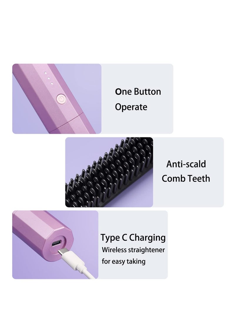 Excefore - Portable Cordless Hair Straightening Brush, with 3 Levels Temperature Auto-Off Anti-Scald Function, Travel Curler Styler, USB C or TypeC Rechargeable Electric Wireless Hair Straightener Comb - Image 1