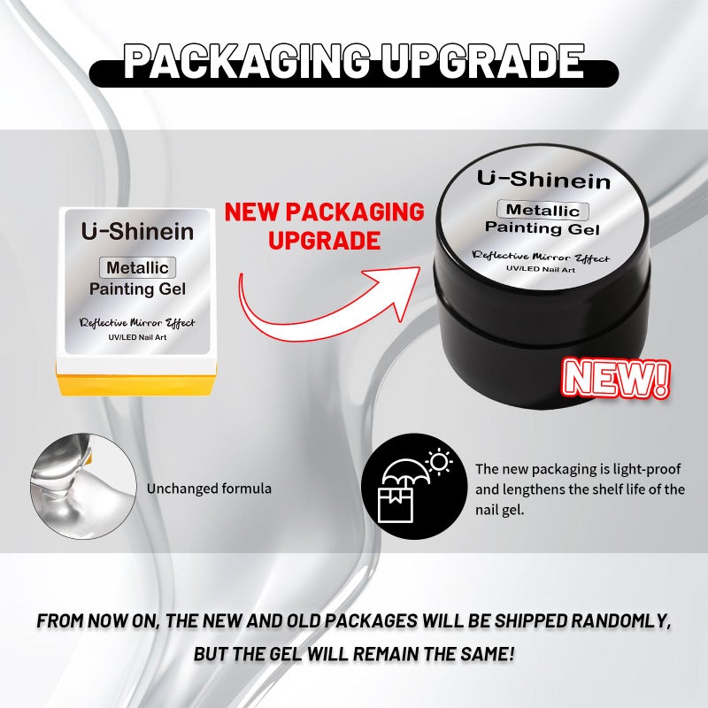 U-Shinein 8ml Metallic Painting Gel, Silver Painted Nail Polish, 3D Metal Painting Drawing Mirror Nail Gel Polish Glossy Soak Off UV/LED DIY Nail Art Manicure - Image 2
