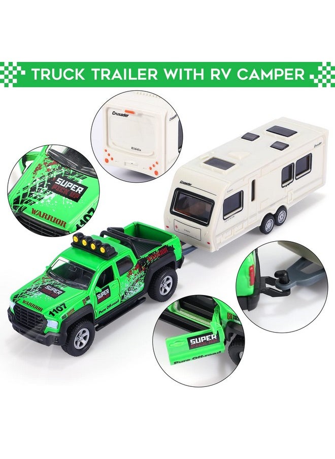 G.C G.C 4 Pack Pickup Truck Trailer Toys for Boys Kids Toy Camper Boat Diecast Truck Vehicle 1:36 Scale Pull Back Metal Car Toys Playset with Light Sound  - Image 4