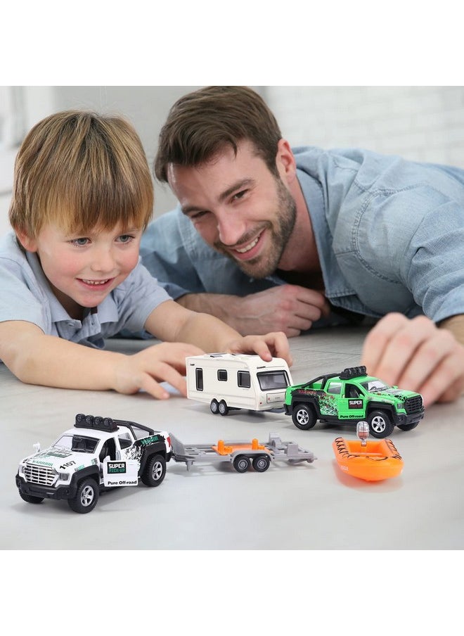 G.C G.C 4 Pack Pickup Truck Trailer Toys for Boys Kids Toy Camper Boat Diecast Truck Vehicle 1:36 Scale Pull Back Metal Car Toys Playset with Light Sound  - Image 3