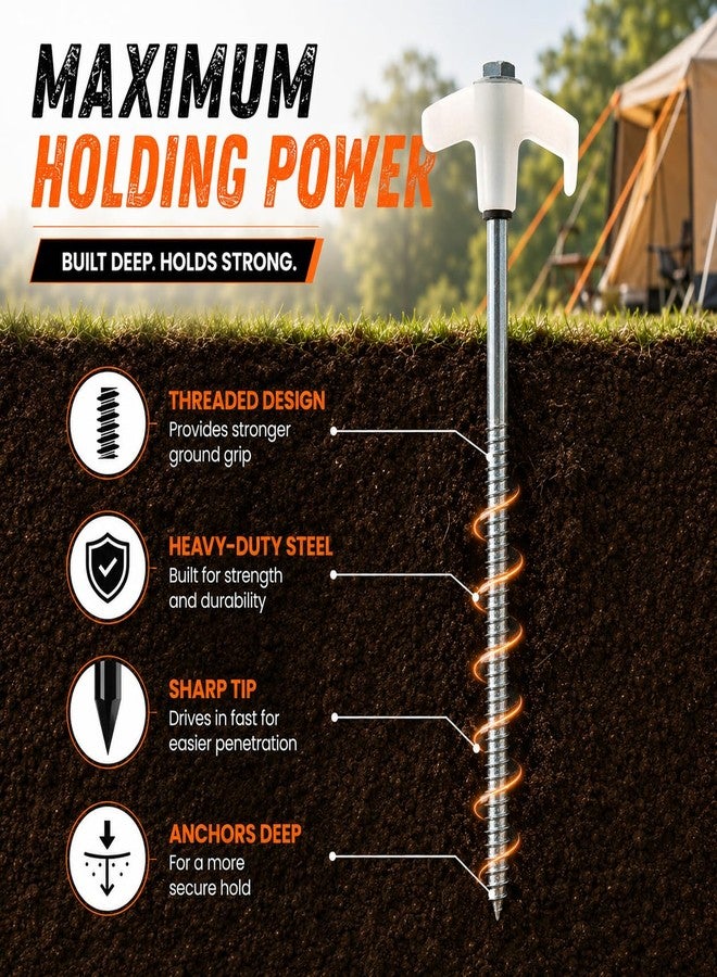Adventure Seeka 15-Pack 8" Heavy Duty Screw in Tent Stakes, Drill-In Ground Anchor Pegs, Includes Hex Head Driver & Storage Bag - Image 5
