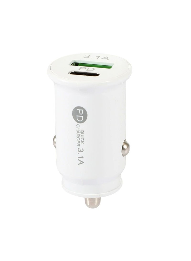 3.1A Dual Port PD+USB Car Charger White  - Image 1