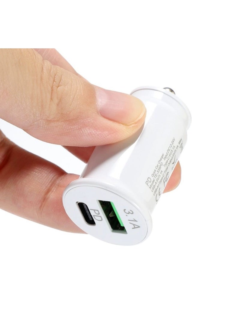 3.1A Dual Port PD+USB Car Charger White  - Image 2