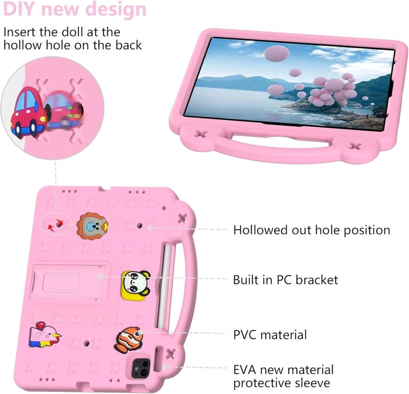 Vurtboly Kids Case Compatible with Huawei MatePad SE 11inch 2024, Cute Full-Body Protective Cover with Handle Stand, EVA Shockproof with Shoulder Strap Kickstand for Huawei MatePad SE 11" (Pink) - Image 4