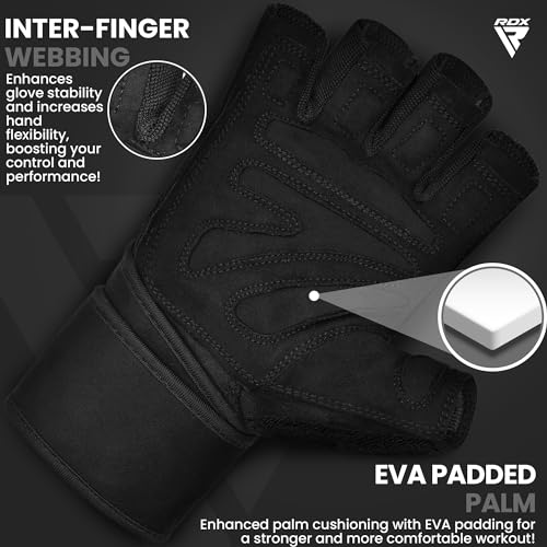 RDX Weight Lifting Workout Gloves with Wrist Support 50 CM Long Wrist Straps Anti Slip Padded Palm Breathable Gym Grip for Fitness Training Powerlifting Men Women Bodybuilding Exercise BLACK XL - Image 3