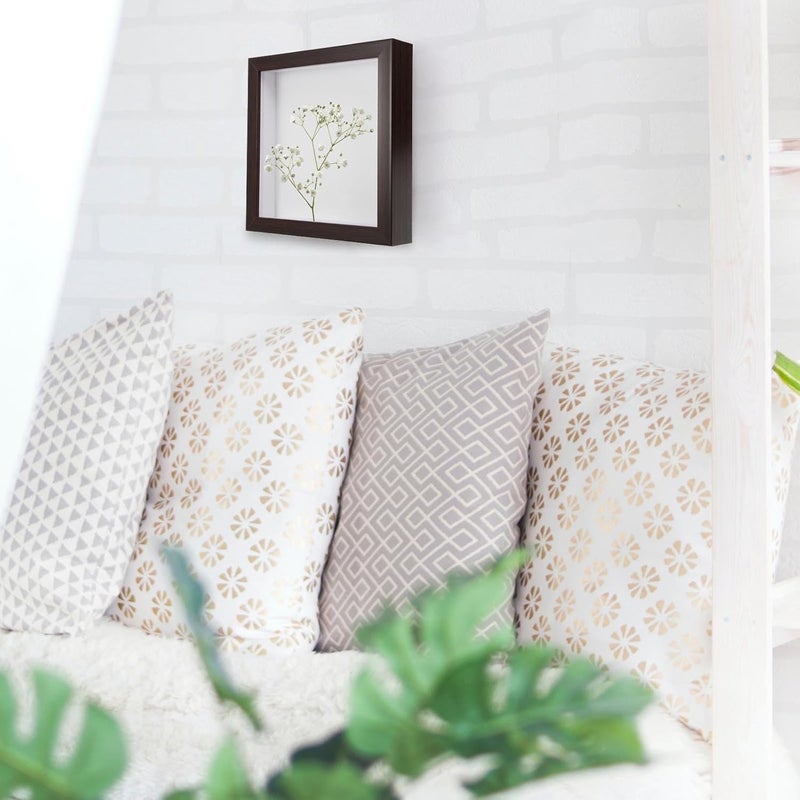 جودة اقتصادية مطورة إطار عرض عينة DIY من الخشب الصلب من لوكشيني، قطعتان، مقاس 20.3 × 20.3 سم، بلون الجوز الداكن مع صندوق ظل مجوف 3 سم للزهور المجففة والحشرات، إطار صور زخرفي للحائط وطاولة. - Image 4
