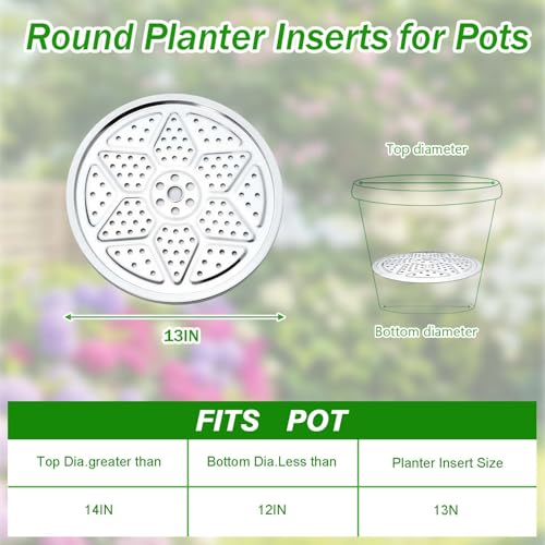 Emsiok 3PCS Round Planter Inserts for Large Tall Pots, 13" Stainless Steel Flower Pot Lift Insert Portable Planter Accessories Circular Plant Risers for Inside Pots with Drainage Hole, Use Less Potting Soil - Image 2