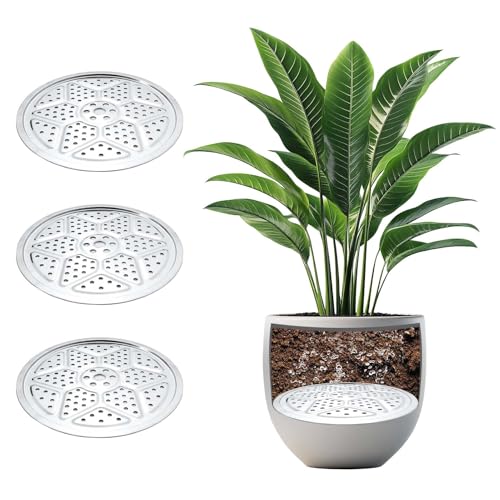 Emsiok 3PCS Round Planter Inserts for Large Tall Pots, 13" Stainless Steel Flower Pot Lift Insert Portable Planter Accessories Circular Plant Risers for Inside Pots with Drainage Hole, Use Less Potting Soil - Image 1