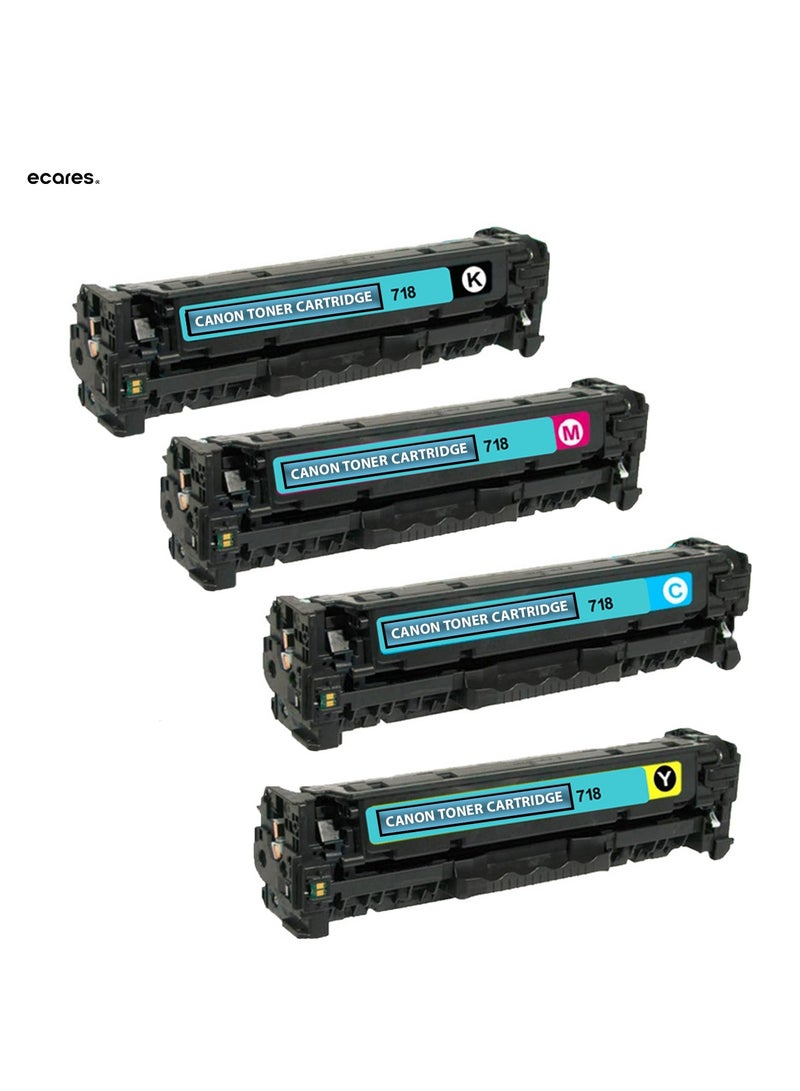 ECARES® 718 Compatible Toner Cartridge  4 (FULL SET) Compatible 718 Toner Cartridges for Canon LBP7200 LBP7200CDN LBP7210CDN LBP7660CDN MF8330CDN MF8340CDN MF8350CDN MF8380CDW MF8580CDW - Black/Cyan/M - Image 1