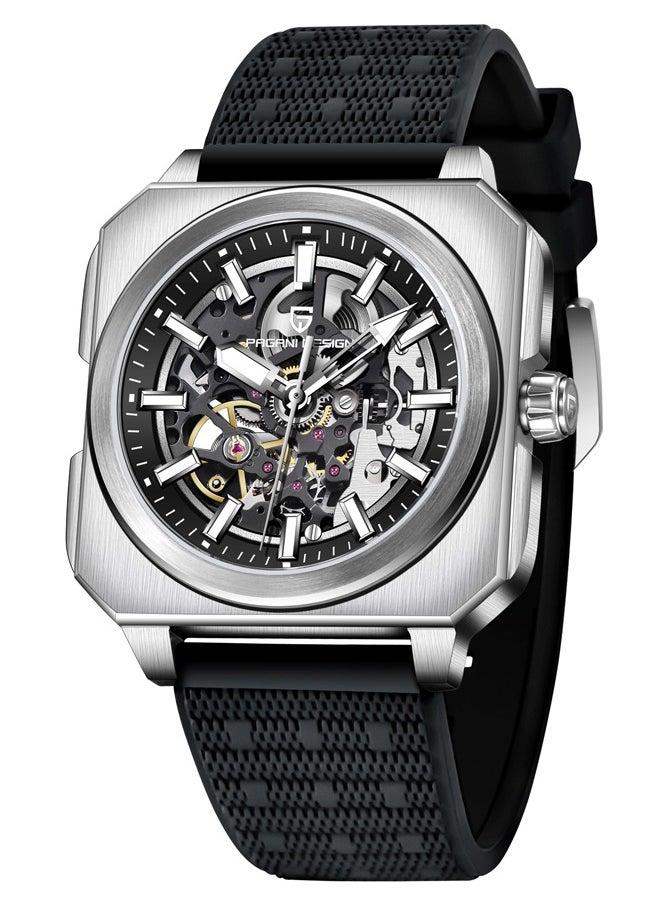 PAGANI DESIGN New Luxury Men's Automatic Mechanical Watches, Stainless Steel Frame With Hollow Dial, PU Leather Strap, Synthetic Sapphire Glass Watch Window, Waterproof, PD1791  - Image 2