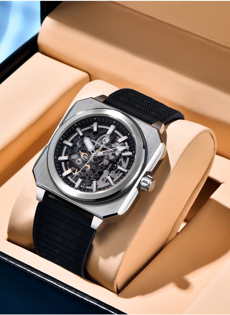 PAGANI DESIGN New Luxury Men's Automatic Mechanical Watches, Stainless Steel Frame With Hollow Dial, PU Leather Strap, Synthetic Sapphire Glass Watch Window, Waterproof, PD1791  - Image 3