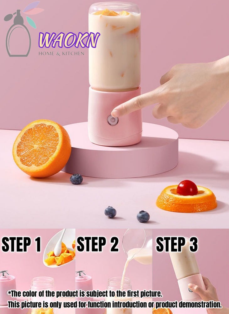 WAOKN Portable Fruit Blender Personal Juice Cup for Smoothies Wireless Rechargeable Mixer For Travel Sports Office School Juice Cup Powerful Blades Cordless Juicer For All Kinds Of Fruits With An Extra Lid - Image 3