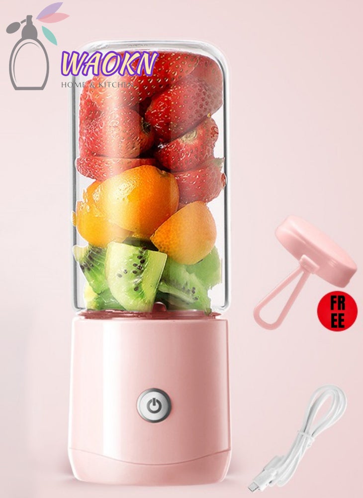 WAOKN Portable Fruit Blender Personal Juice Cup for Smoothies Wireless Rechargeable Mixer For Travel Sports Office School Juice Cup Powerful Blades Cordless Juicer For All Kinds Of Fruits With An Extra Lid - Image 1