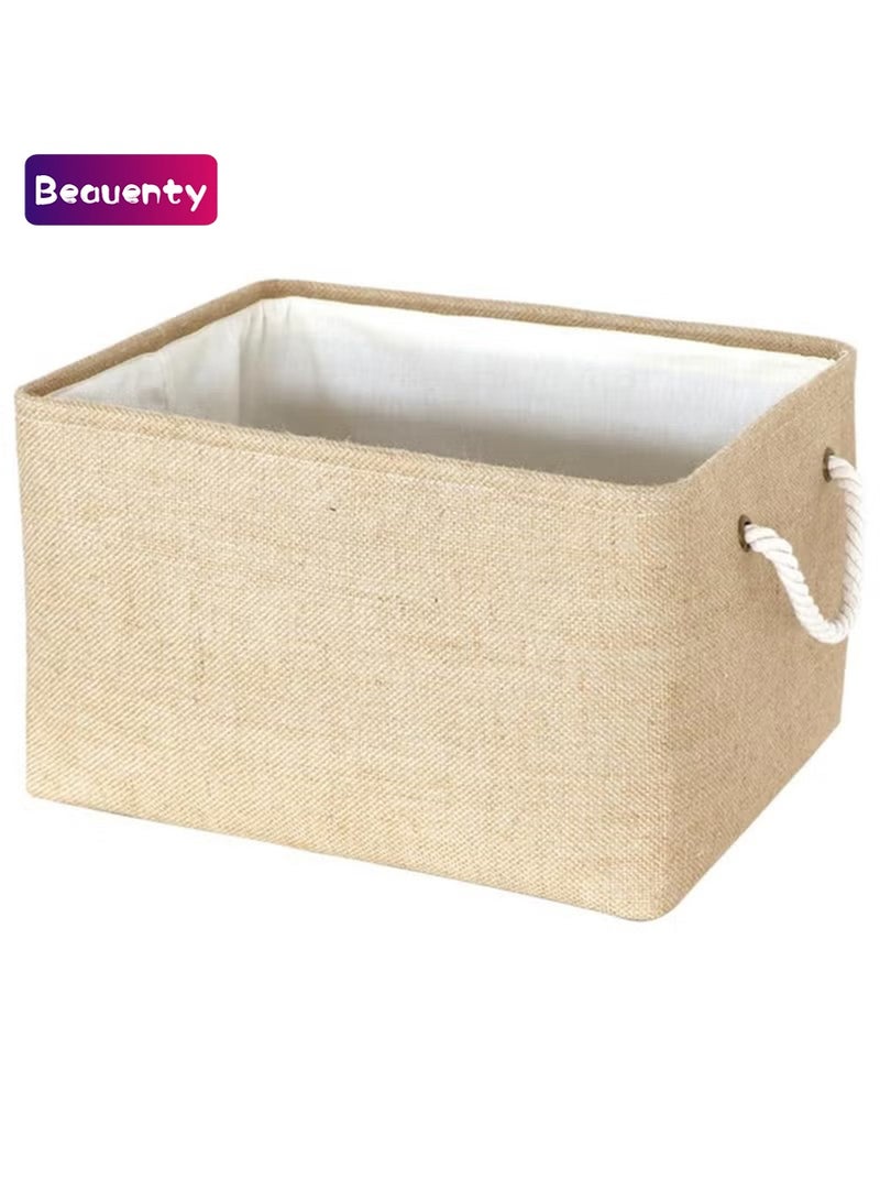 Beauenty Collapsible Rectangular Storage Basket with Handles, Storage Bins Organizer Basket Used for Organizing Shelves, Closets, Clothes, and Toy, Beige (Large (40*31*20cm)) - Image 1