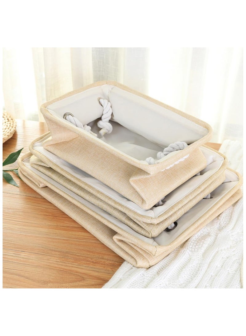 Beauenty Collapsible Rectangular Storage Basket with Handles, Storage Bins Organizer Basket Used for Organizing Shelves, Closets, Clothes, and Toy, Beige (Large (40*31*20cm)) - Image 5