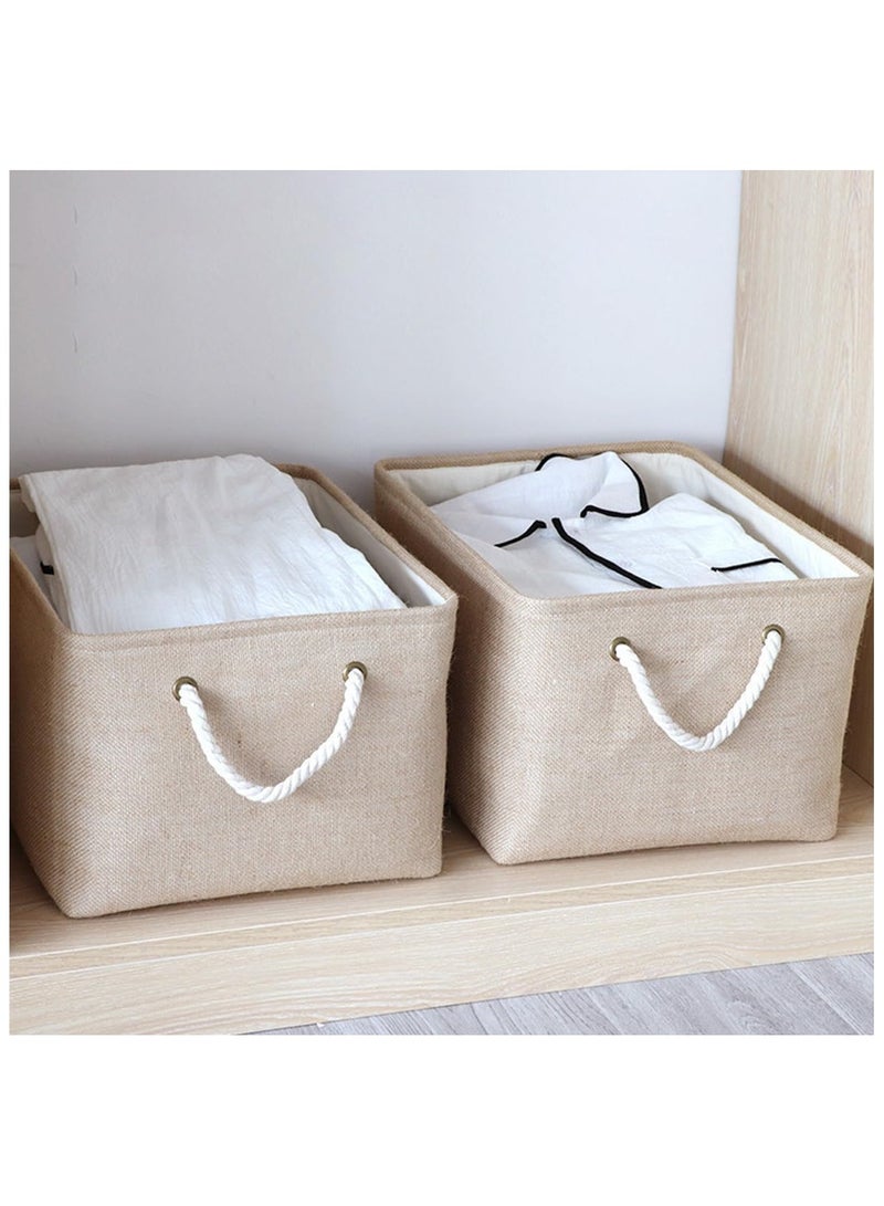 Beauenty Collapsible Rectangular Storage Basket with Handles, Storage Bins Organizer Basket Used for Organizing Shelves, Closets, Clothes, and Toy, Beige (Large (40*31*20cm)) - Image 4