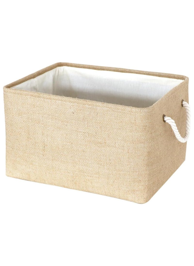 Beauenty Collapsible Rectangular Storage Basket with Handles, Storage Bins Organizer Basket Used for Organizing Shelves, Closets, Clothes, and Toy, Beige (Large (40*31*20cm))  - Image 1