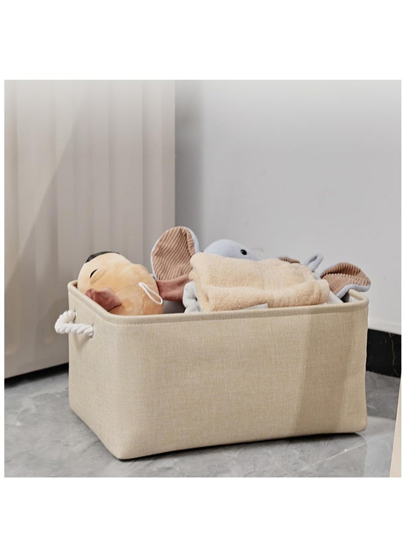 Beauenty Collapsible Rectangular Storage Basket with Handles, Storage Bins Organizer Basket Used for Organizing Shelves, Closets, Clothes, and Toy, Beige (Large (40*31*20cm))  - Image 2