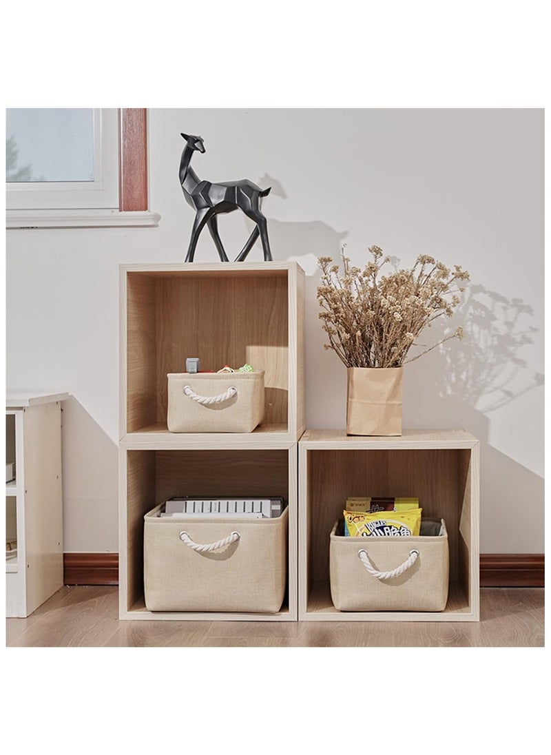 Beauenty Collapsible Rectangular Storage Basket with Handles, Storage Bins Organizer Basket Used for Organizing Shelves, Closets, Clothes, and Toy, Beige (Large (40*31*20cm))  - Image 3