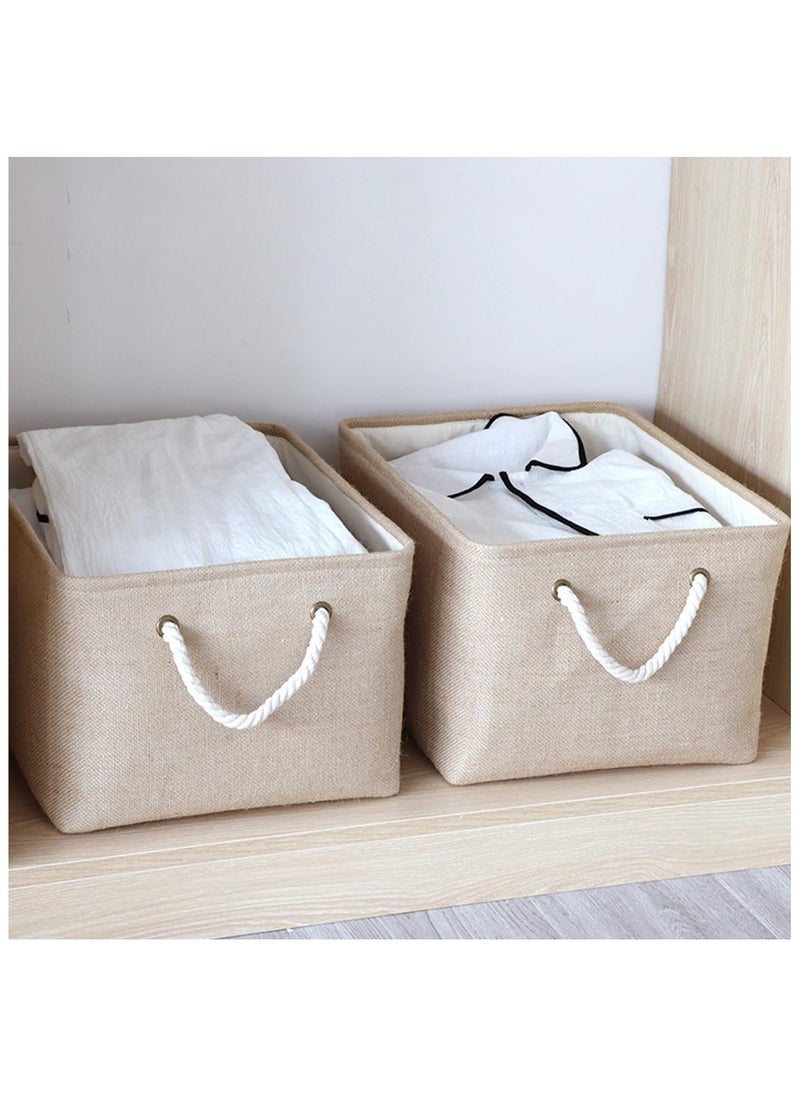 Beauenty Collapsible Rectangular Storage Basket with Handles, Storage Bins Organizer Basket Used for Organizing Shelves, Closets, Clothes, and Toy, Beige (Large (40*31*20cm))  - Image 4
