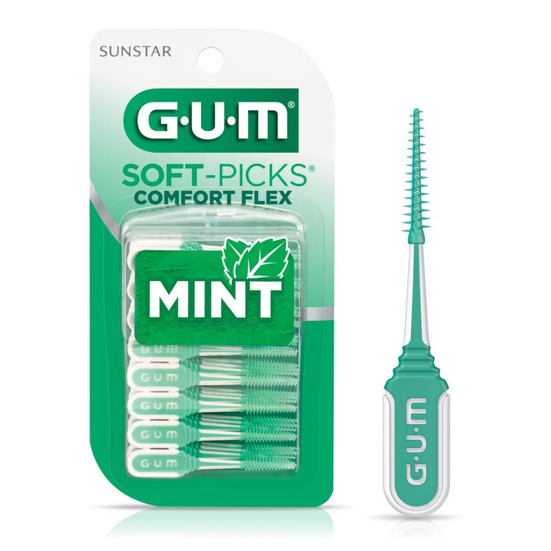 GUM Soft-Picks Comfort Flex, Easy to Use Dental Picks for Teeth Cleaning Health, Disposable Interdental Brushes with Convenient Carry Case, Dentist Recommended Dental Picks, Mint, 80 Count - Image 1