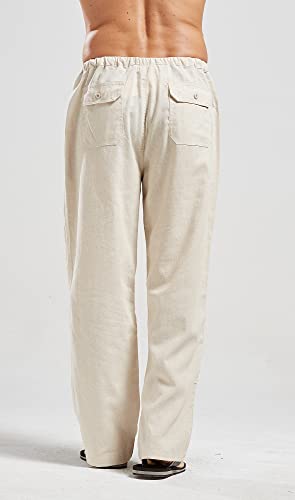 utcoco Qiuse Men's Casual Loose Fit Straight-Legs Stretchy Waist Beach Pants (Medium, Beige) - Image 3