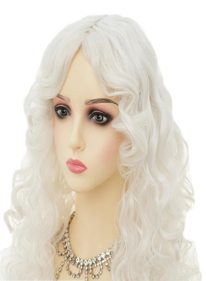 Dai Cloud White Long Curly Wigs for Women With bangs Synthetic Queen Princess Middle Part Hair Wig for Cosplay Halloween - Image 3