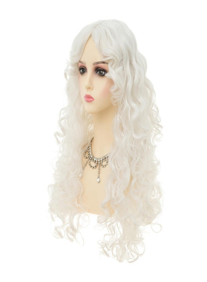 Dai Cloud White Long Curly Wigs for Women With bangs Synthetic Queen Princess Middle Part Hair Wig for Cosplay Halloween - Image 2