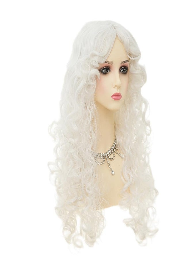 Dai Cloud White Long Curly Wigs for Women With bangs Synthetic Queen Princess Middle Part Hair Wig for Cosplay Halloween - Image 4