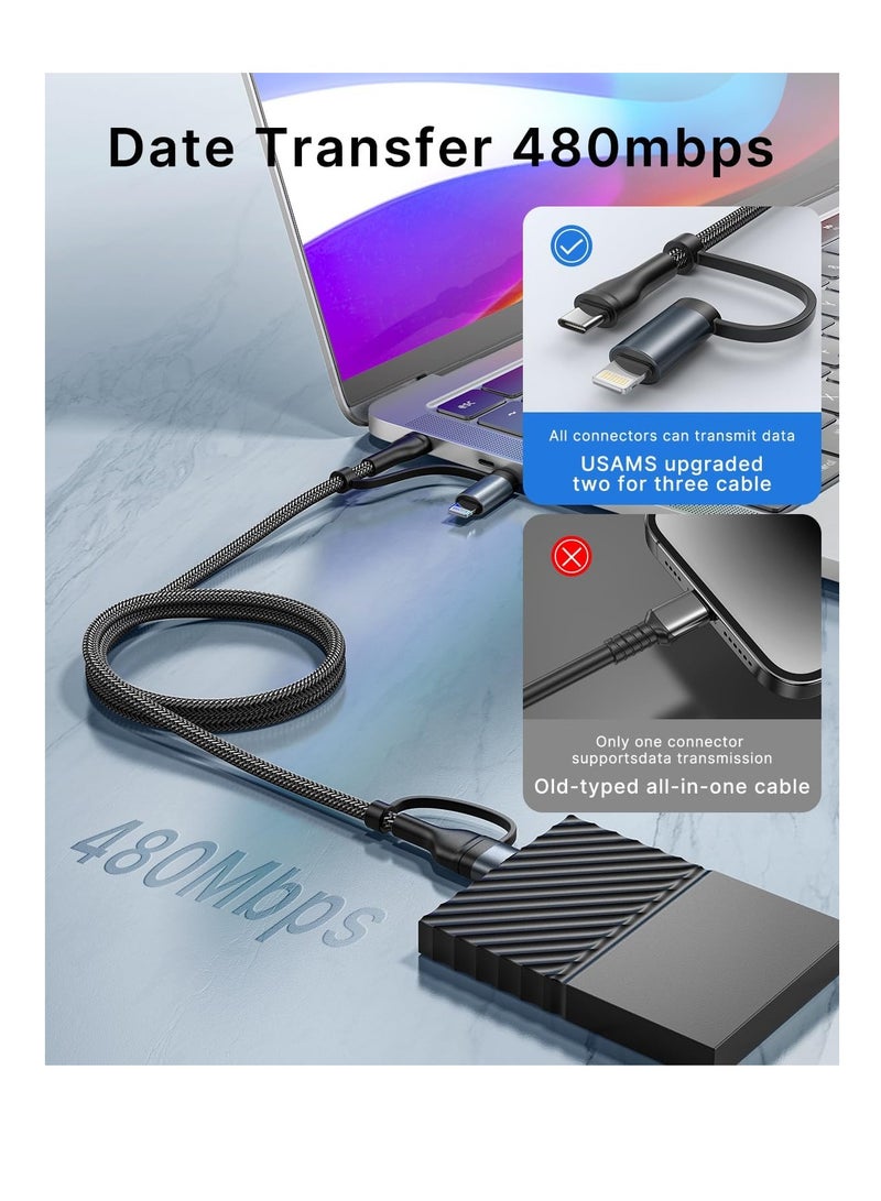 Terabyte 65W 4-in-1 Fast Charging Cable USB-C /Lighting to USB-A/USB-C 1.2M - Image 4