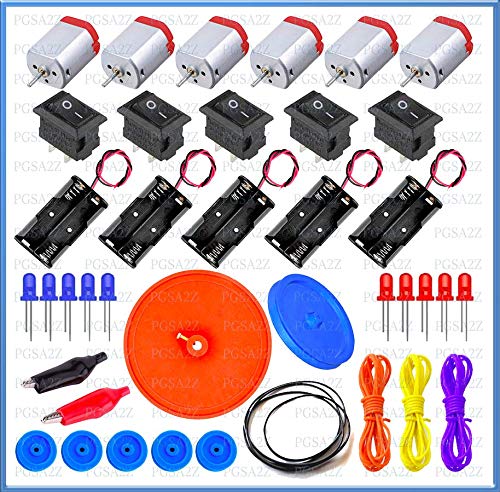 pgsa2z® science project material kit dc motor, small pulley wheels, aa battery holder, 3 color wire, switch, leds, big pulley, and belt diy etc (kit 1)- Multi color - Image 5