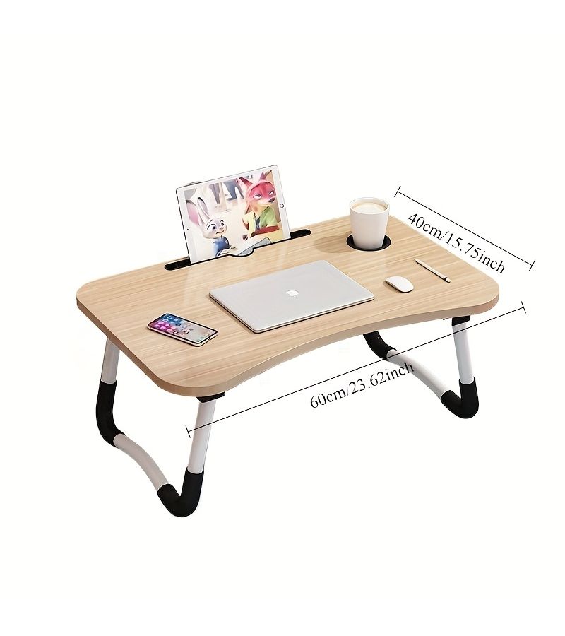 Portable Foldable Laptop Desk with Cup Holder Black Lightweight Compact Design for Bed Sofa Floor Use Ergonomic Angle Adjustment Includes Storage Compartment Side Pockets Durable Construction - Image 3