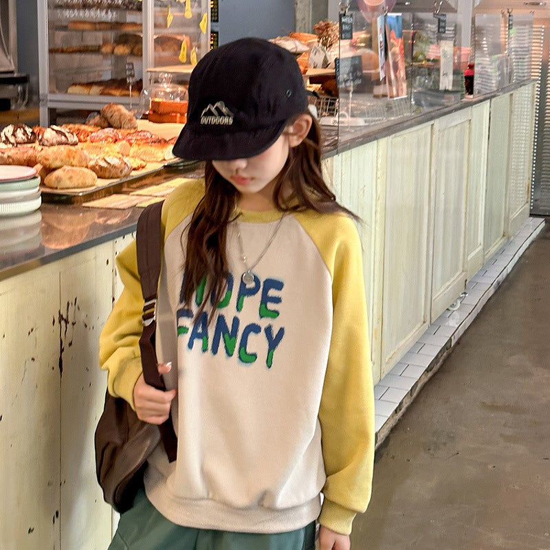 Girls' T-Shirt Autumn Style Middle And Big Kids Contrast Sleeve Cartoon Loose Long Sleeve Top Western Style Base Shirt Trendy - Image 5