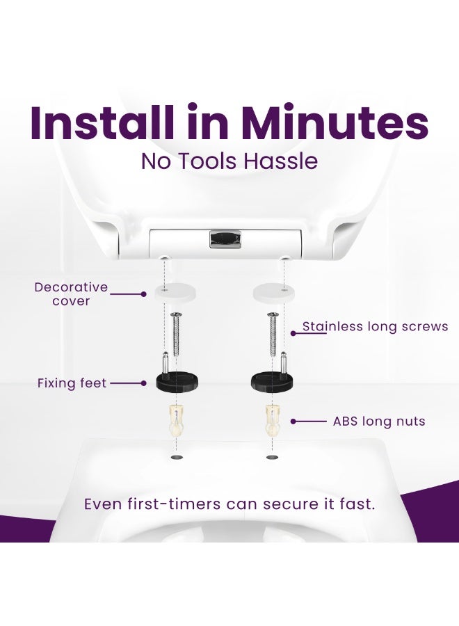 Nexso Universal O-Shape Smart Toilet Seat with Soft Close, Quick Release Button & Adjustable Stainless Hinges – Premium PP Build, Anti-Bacterial, Non-Slip Bumpers, Easy Clean, Durable & Easy Install _ - Image 4