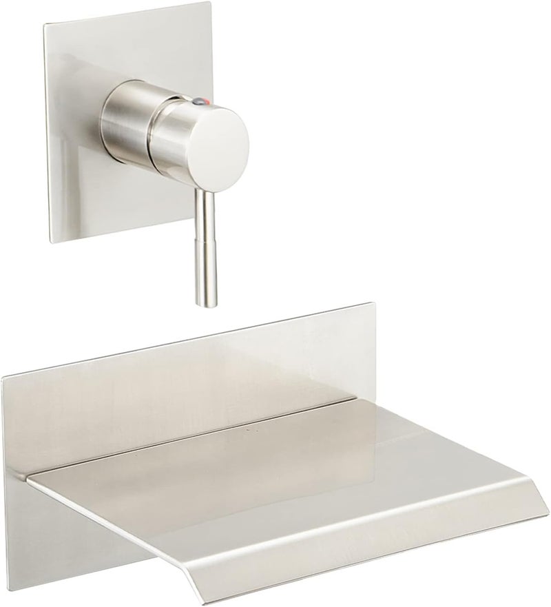 BWE Bathtub Faucet Brushed Nickel Waterfall Bathtub Faucet Wall Mounted Tub Spout Bathroom Tub Filler One Handle Shower Kit Rough-in Valve - Image 1