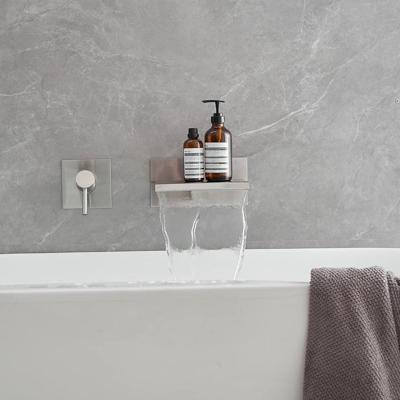 BWE Bathtub Faucet Brushed Nickel Waterfall Bathtub Faucet Wall Mounted Tub Spout Bathroom Tub Filler One Handle Shower Kit Rough-in Valve - Image 2