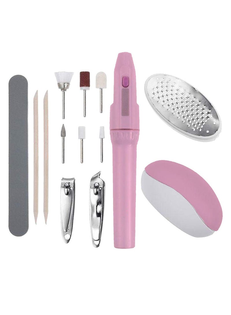 بلان A مجموعة الباديكير والمانيكير الاحترافية المحمولة، قلم باديكير كهربائي يعمل بالبطاريات، مزود بـ 6 رؤوس للعناية بالأظافر، وقصافتين، ومبرد للأظافر والبشرة، وأداة تقشير الجلد الميت للقدمين - Image 1