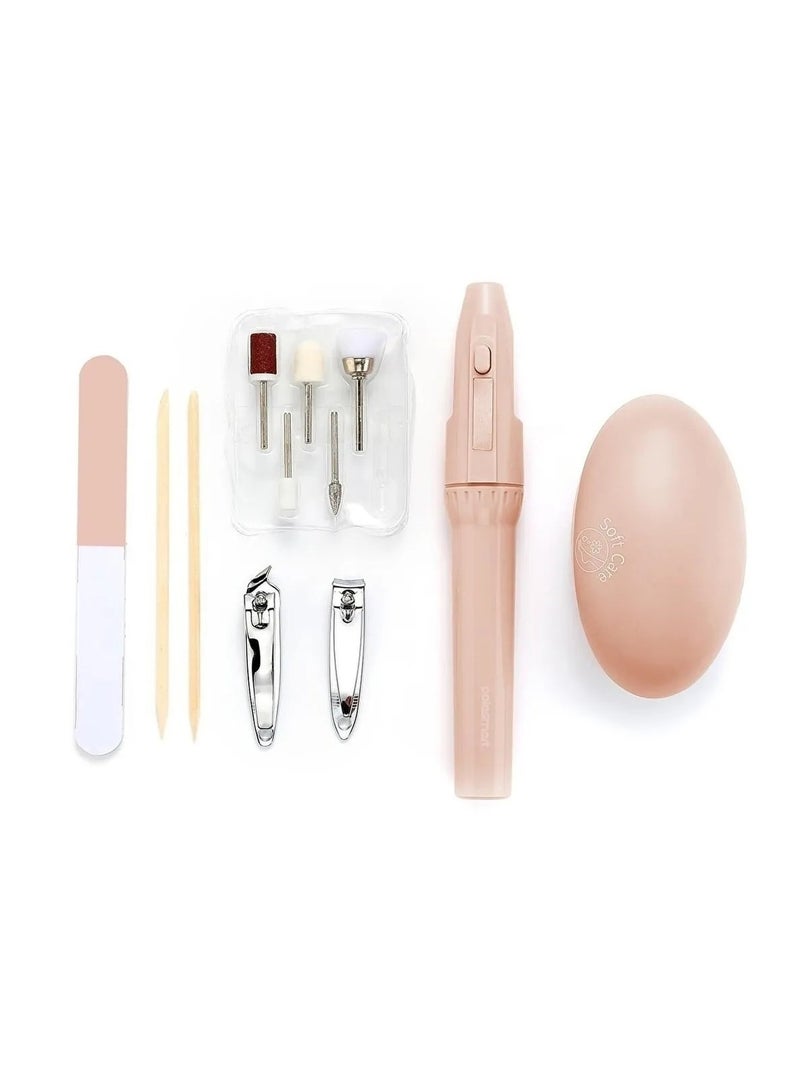 بلان A مجموعة الباديكير والمانيكير الاحترافية المحمولة، قلم باديكير كهربائي يعمل بالبطاريات، مزود بـ 6 رؤوس للعناية بالأظافر، وقصافتين، ومبرد للأظافر والبشرة، وأداة تقشير الجلد الميت للقدمين - Image 2