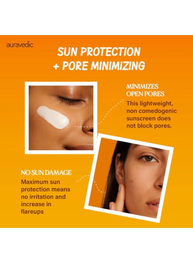Auravedic Acne calming Sunscreen for Acne Prone Skin Pore Minimizing Sunscreen SPF 50 for Oily Skin with Himalayan Berry Green Apple 60ml - Image 4