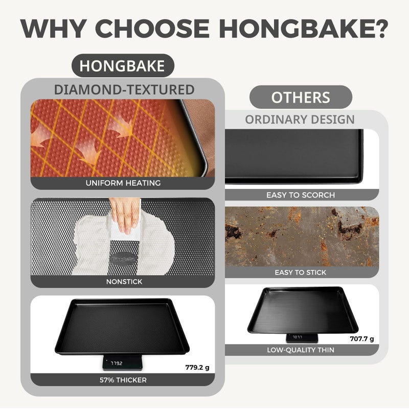 HONGBAKE 9-Piece Baking Pans Set Nonstick, Stackable Non Toxic Bakeware Sets with Diamond Texture, Oven Pan Set for Cooking, Includes Cookie Sheet with Rack, Cake Pan, Roasting Pan, Muffin Tin, Gray - Image 5