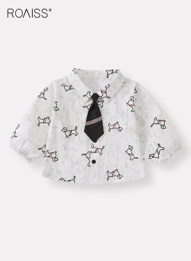 roaiss Baby Boys Shirt and Pants Set with Necktie, Toddlers Spring and Autumn Outfit with Adorable Patterns, Long Sleeve Button Down Top and Elastic Waist Pants, 2 Piece Comortable Clothing Set for Toddlers, Suitable for Daily Wear and Outdoor Activities - Image 3