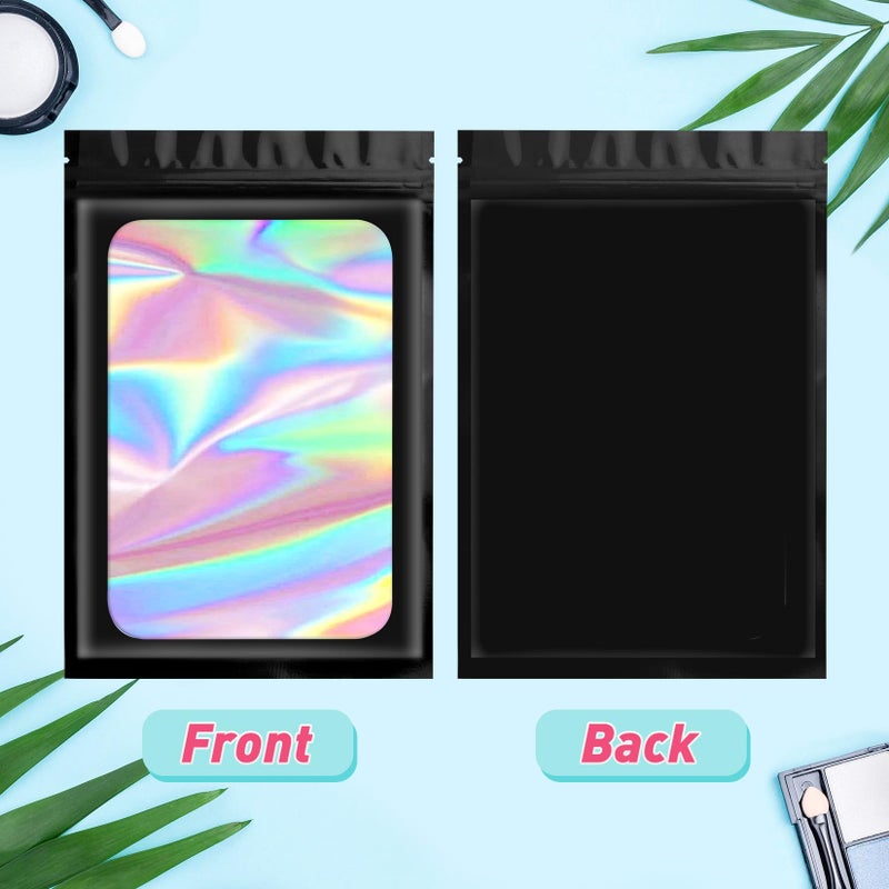 Funfery 300 Pack Smell Proof Resealable Bags for Food Storage,Holographic Bags 4x6 Black Mylar Clear Packaging Bag- Scent Proof for Cookies, Zip Foil Pouch for Small Business, trading card - Image 4