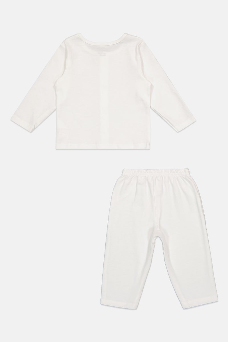 POPEES Toddlers Girl 2 Pieces Embroidered Logo Top With Bottom Set, White - Image 3