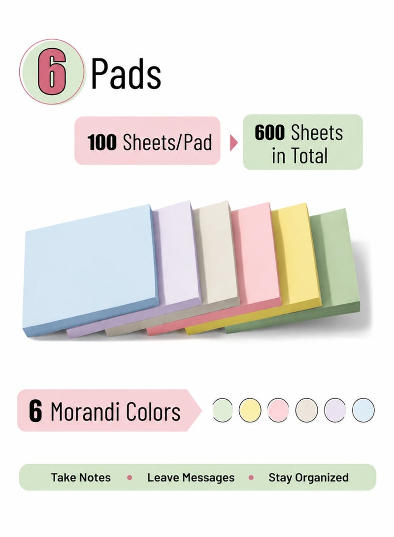 Hanira 6PCS Pastel Sticky Notes Pads, Cute Colorful Memo Notes for Organization - Image 2