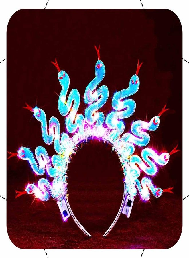 GENBREE Light Up Medusa Headband Snake Glow Hair Bands Halloween Costume Hair Accessories for Women - Image 1