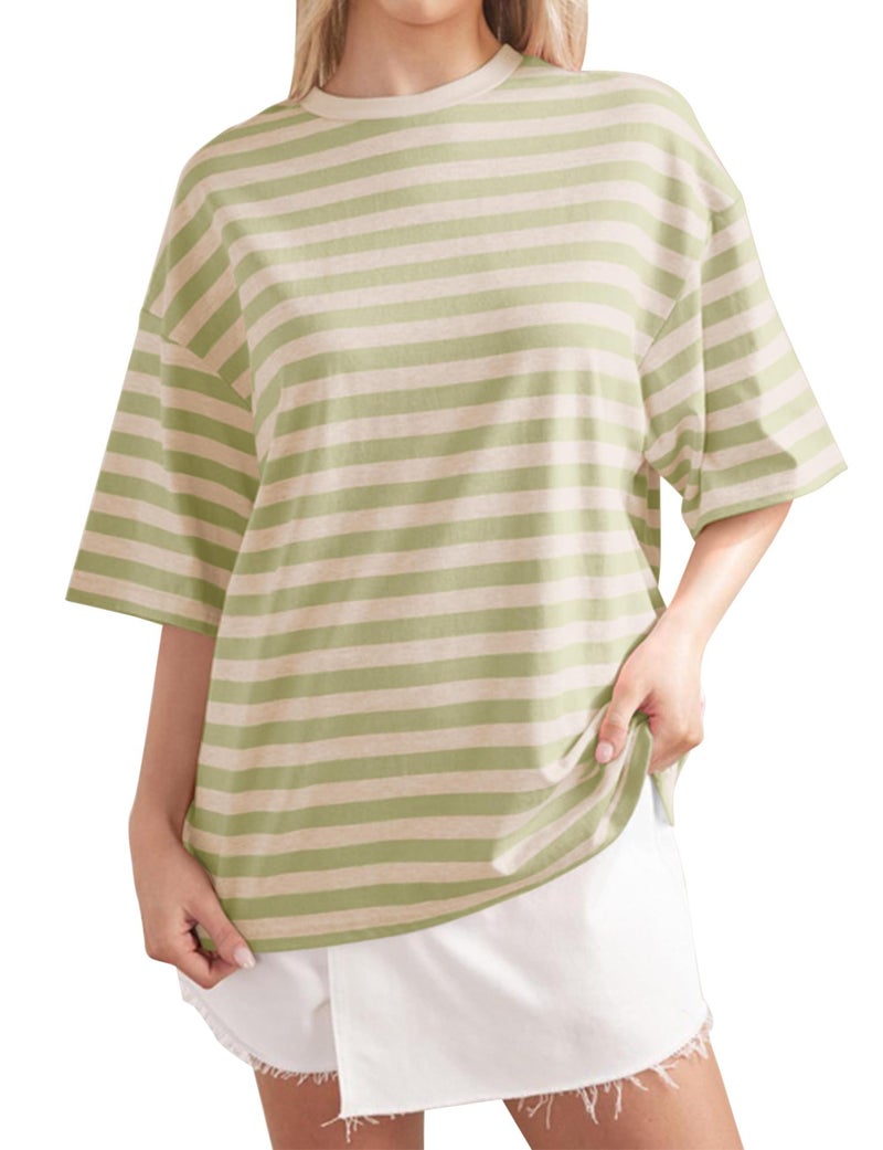 2024 Spring Simple Home Casual New Striped Pattern Round Neck Trendy Short Sleeve Pullover Color Matching T-Shirt - Image 1
