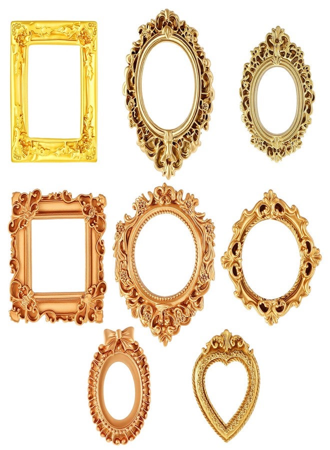 Ajcotahm 8 Pcs Mini Vintage Frames, Mini Gold Picture Frames Small Antique Photo Frame Ornaments for DIY Jewelry Display Christmas Wedding Holiday Party Home Hotel Decor - Image 1
