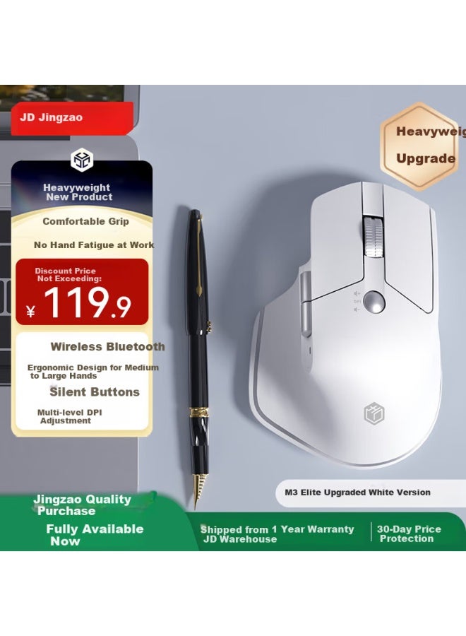 JD.com Jd Original M3 Elite Upgraded Ergonomic Mouse, Wireless Bluetooth Office, Quiet Keys, Rechargeable, Compatible With Apple Mac, Huawei Matebook Laptops, Xuanbai - Image 1