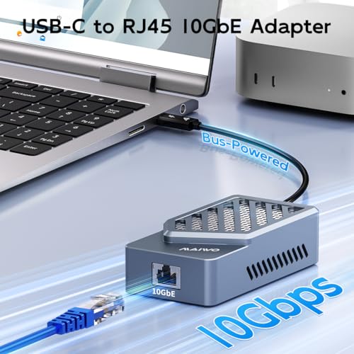 MAIWO MAWIO USB C to 10 Gigabit ethernet Adapter with Fan HighSpeed RJ45 10GbE Network Connections Compatible with Thunderbolt543 macOS Windows Support 105251Gbps 100Mbps BaseT Aluminum - Image 3